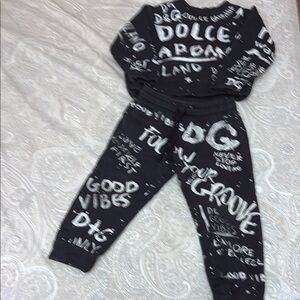 Kids Black Graphic Print Sweatshirt and Joggers Set